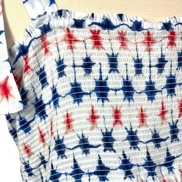 J. Crew Dress Smocked Tie Sleeves Sundress Red Blue Stars Women’s Plus Size 2X - Picture 11 of 14